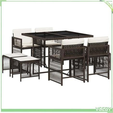 Ensemble table et chaises de jardin - FAFEICY - 3211677 - Résine tressée marron - Plateau verre trempé - Coussins amovibles (1/5)