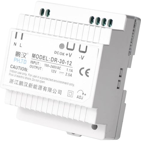 Transformateur d'alimentation Rail Din Alimentation modulaire montable pour automatisation industrielle Boîtes de distribution Instrumentation Transformateurs (12V 2.5A DR-30-12) (1/5)