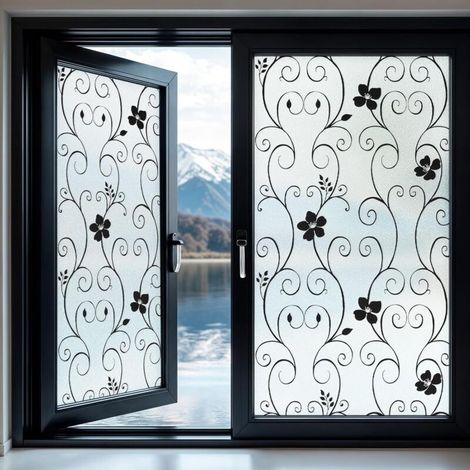 Film de confidentialité pour fenêtre - Autocollant décoratif pour fenêtre - Non adhésif - Sans colle - Film statique anti-UV - Motif noir - 44,3 cm x 200 cm (1/5)