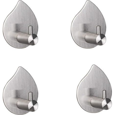 Crochet Porte-Serviettes Mural en Inox Brossé 304 [4 Pièces] - Argent - Porte-Serviettes Design sans Perçage pour Salle de Bain ou Cuisine - Plus Besoin de Perçage - Adhésif 3M de grande Qualité (1/5)