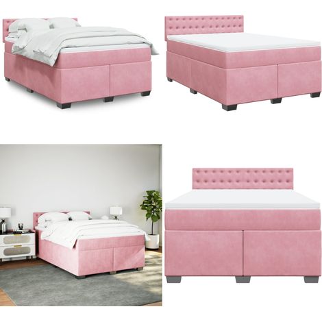 Boxspringbett mit Matratze Rosa 160x200 cm Samt - Samtbett - Boxspringbett - Doppelbett - Rosa Bett - Schlafzimmermöbel - Home & Living (1/5)