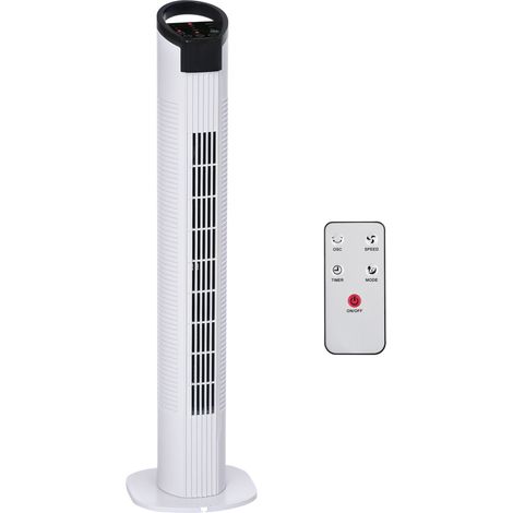31-Inch Oscillating Tower Fan with 3 Speeds, 3 Modes, 7.5-Hour Timer, LED Display, Remote Control - White Color