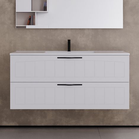 Meuble de salle de bain 120cm simple vasque - 2 tiroirs - sans miroir - blanc - PIA (1/5)