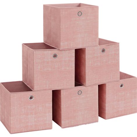 Coffres de Rangement Pliables, Tissu Non-Tissé avec Poignée, Lot de 6 Boîtes pour Étagère, Rose (1/5)