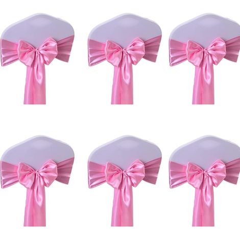 Stretch Satin Noeud Chaise Ceinture Chaise Dos Noeud Ruban Fournitures Décoratives (Rose) 6 pcs (1/5)