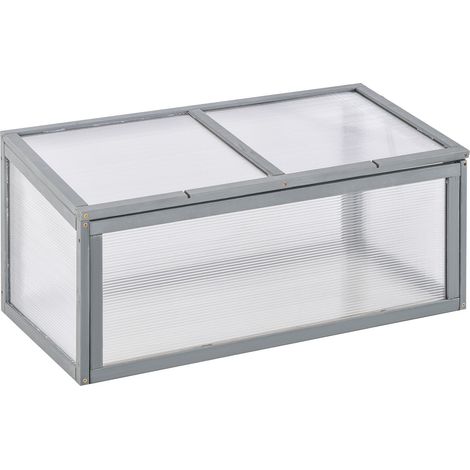 Wood & Polycarbonate Cold Frame Greenhouse, Weatherproof Cover, Grey (1/5)