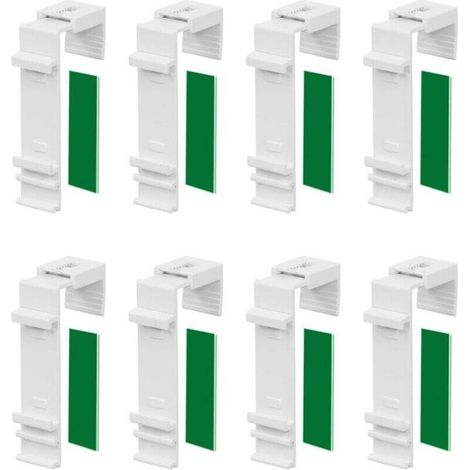Set di 8 staffe di fissaggio lunghe per tende a doppio strato, che si fissano e si incollano senza bisogno di forare, adatte per l'installazione su finestre e porte finestre in PVC.