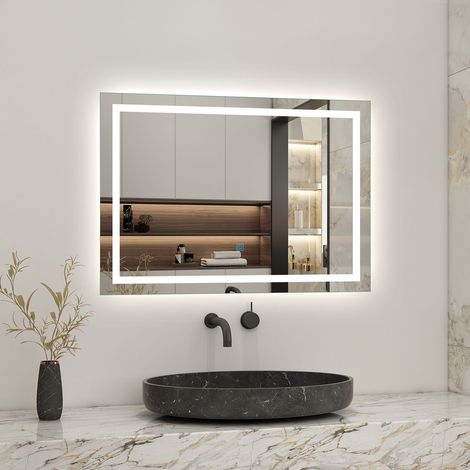 Miroir salle de bain led anti-buée, avec éclairage LED 70 x 50cm réversible IP44 commande par effleurement