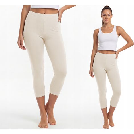 Baumwollleggings, 3/4-Länge, polnischer Hersteller, Farbe Ecru, Größe L (1/4)