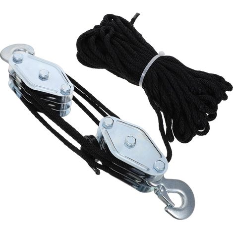 de poulie à 3 roues palan métallique avec corde noire de 15