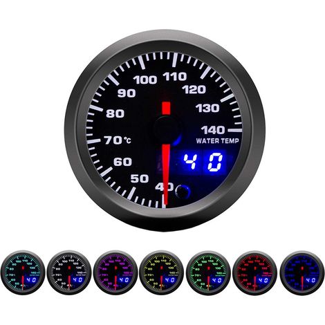 Kit indicatore di temperatura dell'acqua con puntatore del motore dell'auto da 52 mm, indicatore luminoso a LED Celsius, quadrante con doppio display digitale a 7 colori
