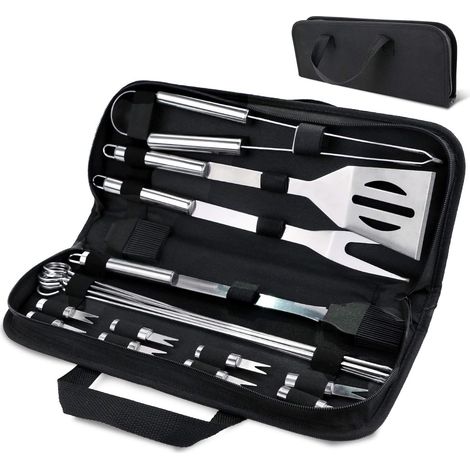 Ensemble d'outils de barbecue, ensemble d'ustensiles de barbecue 20 pièces, ensemble d'ustensiles de barbecue, ensemble d'accessoires de cuisine de luxe en acier inoxydable pour le barbecue. (1/5)