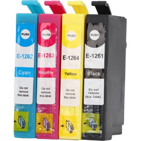 4 Cartouches d'encre T1261 T1262 T1263 T1264, Lot de 4, Compatibles Imprimante, Pigment PP, Couleurs Variées, Rechange pour Epson (1/5)
