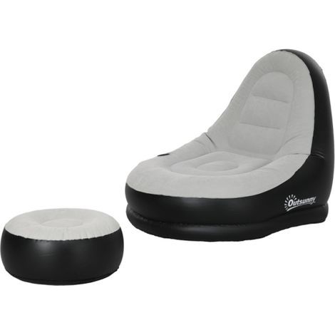Canapé Gonflable avec Repose-pieds et Fauteuil Gonflable avec Porte-gobelet Gris Clair (1/5)