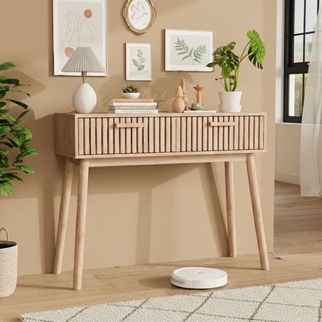 Bureau avec Rangement 100x35x80 cm, Petit Bureau avec 2 tiroirs en Bois, Bureau d'ordinateur, Table d'étude Simple, Coiffeuse, Table de Bureau pour Salon, Chambre (1/5)