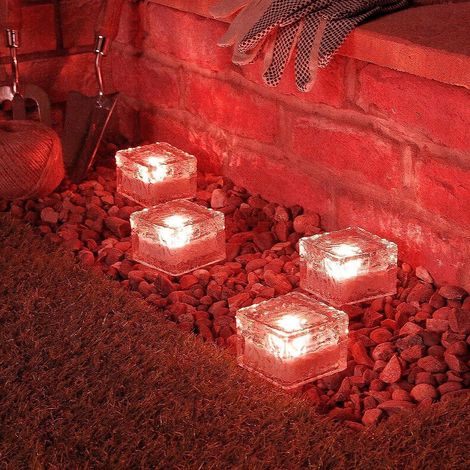 Lampes solaires effet pierre de glace, lot de 4 lampes LED étanches IP68 pour l'éclairage paysager des allées de jardin et la décoration de piscine (1/5)