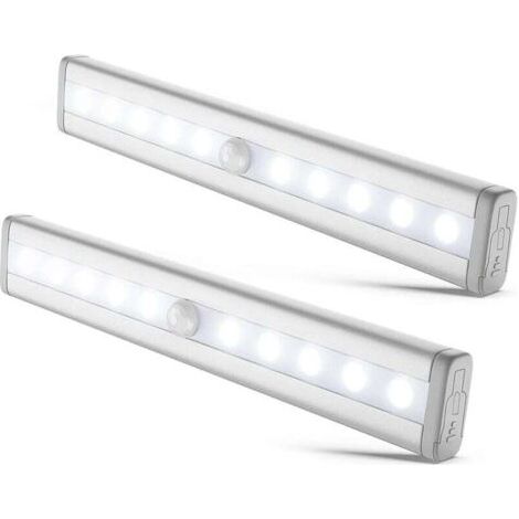 lot de 2 veilleuses LED avec détecteur de mouvement, éclairage armoire placard vitrine, réglette LED, auto-adhésif, alimentation par piles AAA (non fournies)
