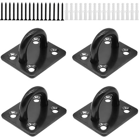 Plaque Oculaire en Acier Inoxydable - Lot de 4 avec Œillet Mural Noir - Kit de Fixation avec 16 Vis et Connecteurs en Plastique (1/5)