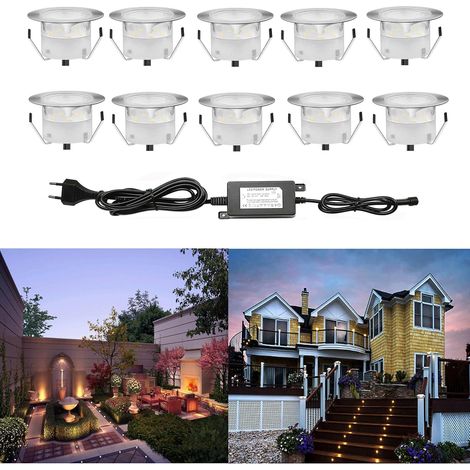 10 Spot LED Eclairage Extérieur Encastrable Sol Terrasse Bois,45mm Spots Encastré Extérieur Fait en IP67 DC12V 1W Avec Alimentation EU Pour Jardin Escalier Patio RGB (1/5)