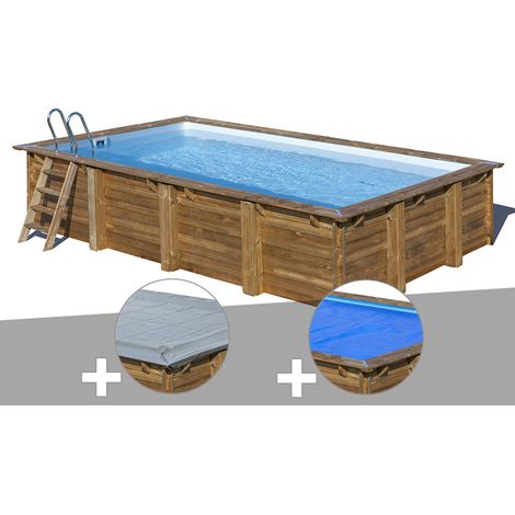 Kit piscine bois Gré Evora 6,20 x 4,20 x 1,33 m + Bâche hiver + Bâche à bulles