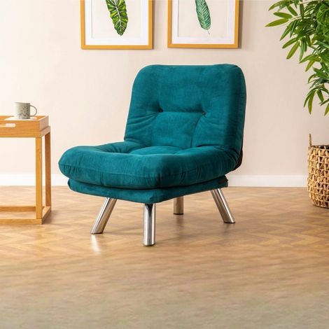 Fauteuil convertible banquette bleu lagon pieds chromés CUSCO (1/5)