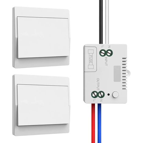 Interrupteur Sans Fil 230V, Ensemble D'interrupteurs Autoalimente Va Et Vient Sans Fil – Pas De Piles Nécessaires, Interrupteur Mural Étanche, Contrôlez Votre Lampe À Jusqu'à 200 M À Distance (2V1) (1/5)