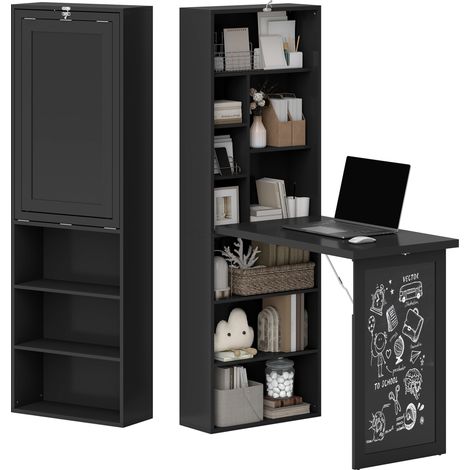 Modernes, klappbares Bücherregal mit Whiteboard, Holz und Metall, 98 x 51 x 153 cm, Schwarz