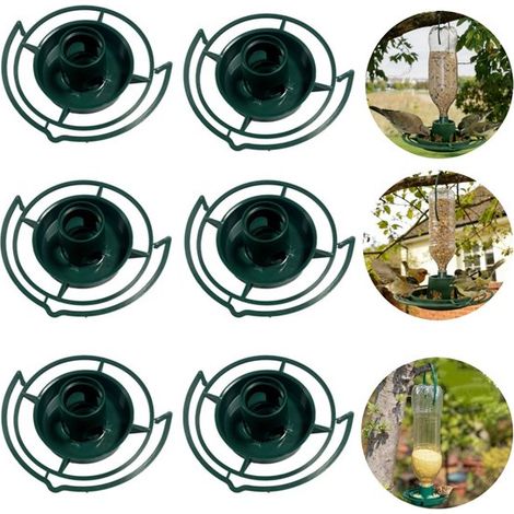 Mangeoires pour oiseaux lot de 6 - distributeurs à visser sur bouteille pour jardin et balcon, vert, 12,5 x 3,8 cm (1/5)