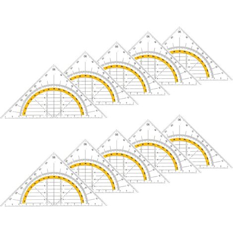 Lot 10 Équerres Géométrie, Transparentes, Plastique, 16 cm, École, Bureau, Étudiant, Rapporteur, Précision (1/5)