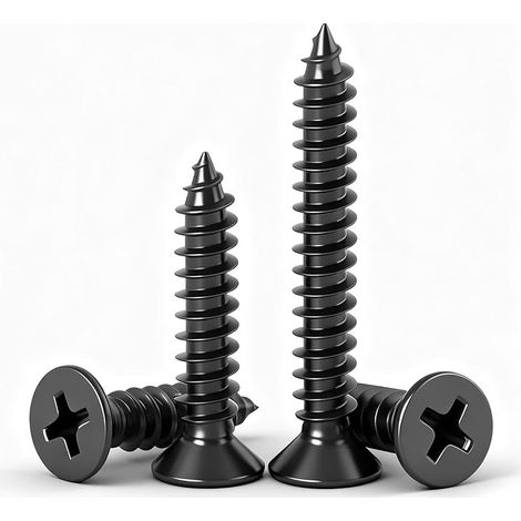 50 pièces Vis à Bois,M3x16mm Vis Autotaraudeuse à Tête Fraisée,Noir Boulons Métalliques à Empreinte Cruciforme pour Métaux et de Mubles (1/5)