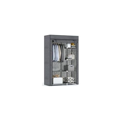 Kleiderschrank mit mehreren Stauräumen – 6 Regalböden, 1 Kleiderstange – grauer Vliesstoff (1/5)