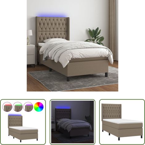 Sommier tapissier - Sommier à lattes de lit matelas et LED Taupe 90x190 cm Tissu (1/5)
