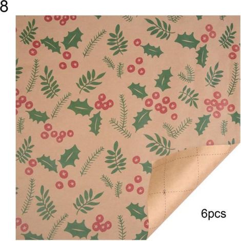 Papier Cadeau - Papier Kraft Imprimé Motifs Noël - 100 cm x 44 cm - 6 Feuilles (1/2)