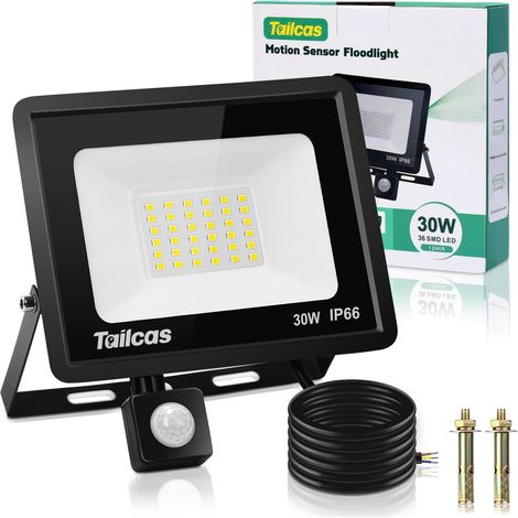 30W Projecteur Exterieur Detecteur de Mouvement, 6500K Blanc Froid 36 Leds Super Lumineux Spot, 2700 LM IP66 Etanche Eclairage Exterieur Avec Detecteur pour Jardin, Patio, Garage (1/5)