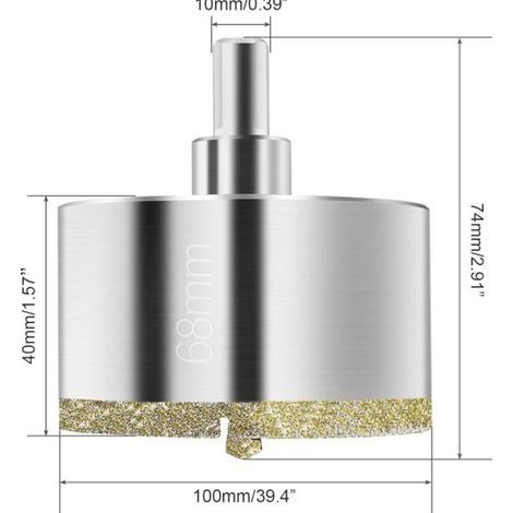 Scie Cloche Diamant 68 mm, Foret Diamant avec Foret Guidage Central, Scie Cloche Carrelage avec Revêtement de Surface en Diamant pour Coupe de Verre, Carrelage, Céramique, Marbre, Calcaire (1/5)