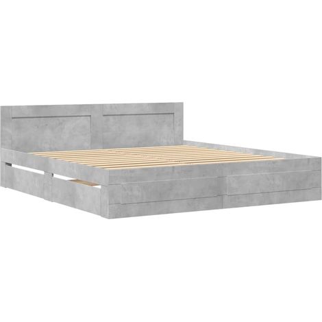 Cama con cabecero madera ingeniería gris hormigón 200x200 cm vidaXL