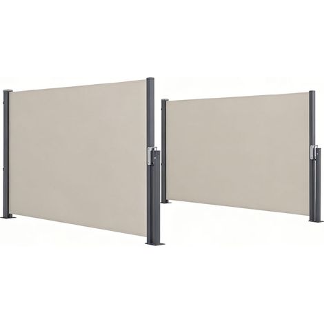 2er-Set  seitenmarkise ausziehbar 300x100cm Gartenmarkise Sichtschutzwand mit UV-Schutz Windschutz aus Polyester in Hellgrau