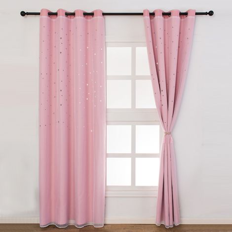 Rideaux occultants en forme d'étoile, double couche de tissu ajouré, isolants thermiques, 39" x 98" (1/5)