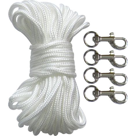 Kit de corde et de mousquetons pour drapeau - Corde de 15 m avec drisse de 15 m, taquet et 4 mousquetons pivotants pour mâts jusqu'à 7,5 m.