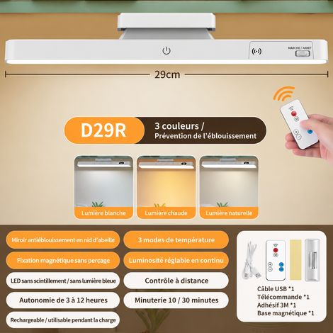 Réglette lampe LED magnétique rechargeable 3 températures de couleur avec commande tactile et télécommande 3 réf 8181 30 × 4,5 × 4,5 cm 177 g – Livraison gratuite