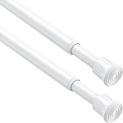 Lot de 2 tringles à rideaux extensibles sans perçage - Blanc - Longueur : 40 à 70 cm - Diamètre : 13 mm - Pour fenêtres, petites armoires, cuisine et salle de bain - Tringle à rideaux (1/5)