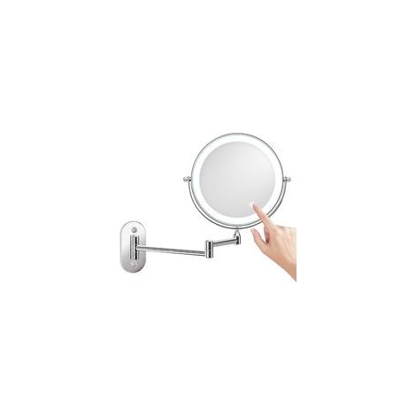 8 Pouces LED Miroirs Maquillage Mural Miroir Grossissant Lumineux, 1x/10x Grossissement Charge USB , 360°Pivotant Extensible, pour Salles de Bain et (1/4)