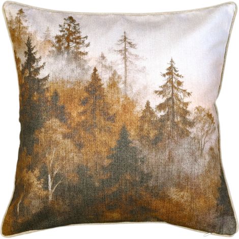 Coussin réversible imprimé aquarelle forêt Tabac 45x45 cm (1/5)