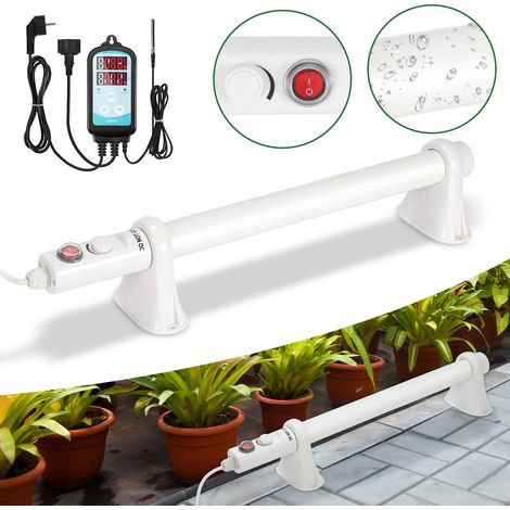 Wolketon Calefactor tubular eléctrico de 55 W para invernadero e hidroponía, 500 mm, termostato regulable 0–90 °C, controlador digital de 3000 W incluido, blanco (1/5)