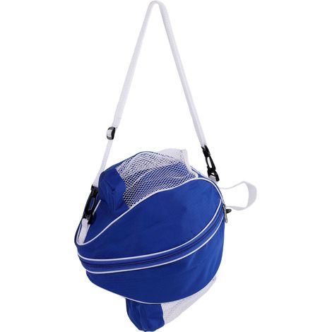 Sac de Basketball en Maille Ronde, Pochette de Rangement Football en Toile Oxford pour Sport en Salle, Tissu Bleu avec Bordures Blanches (1/5)