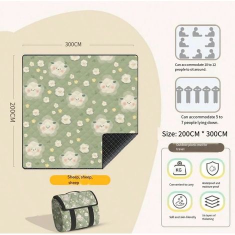 Tapis de pique-nique extra large de 3 m, résistant à l'humidité, épais, tapis de camping, coussin pour festival de musique, tapis de plage, tapis de sol portable (1/4)