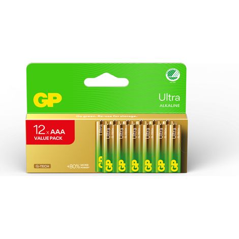 GP - Ultra Alkaline Battery, Size AAA, 24AU/LR03, 1.5V (12-pack)