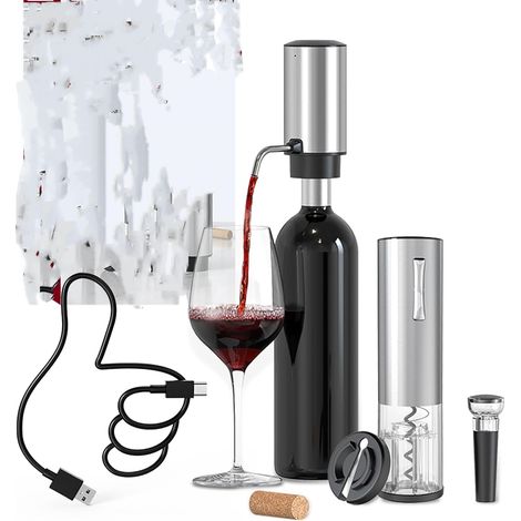 Ensemble de Tire Bouchon Électrique 4-en-1 avec Ouvre Bouteille Rechargeable, Verseur Rechargeable argente (1/5)