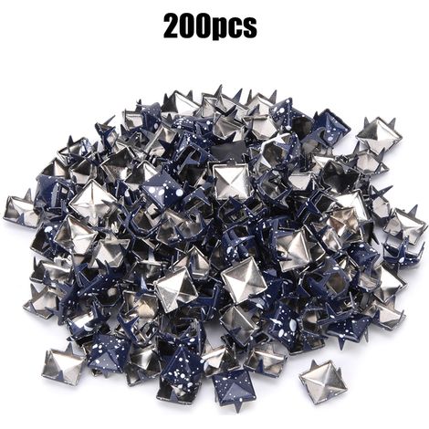 200 Pièces Rivets Carrés Métal Bleu Foncé Points Blancs 9mm Accessoires DIY Chaussures Sacs Chapeaux Déco (1/5)