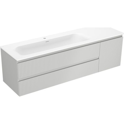 Mexen Rivel meuble de salle de bain 160 cm avec lavabo Vela gauche, 2S, 1D, rainuré, gris mat/blanc mat - 91A23-16047-3-BBFFF62 (1/5)